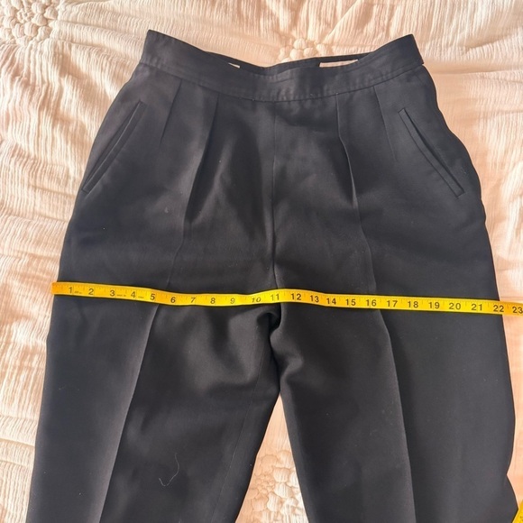 100% wool designer pants black pleated pockets m/l high-rise lined ankle pant - Picture 11 of 13
